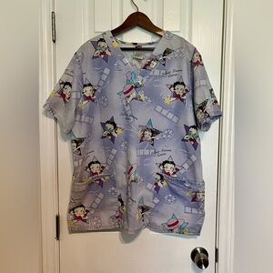 Betty Boop Cartoon‎ “Silver Screen Queen” Blue Top Scrub Adult Size Large